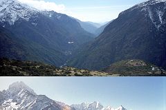 Khumjung 02 Airplane Coming In For Landing At Syangboche Between Namche Bazaar And Khumjung With Thamserku And Kusum Kanguru, Valley Towards Lukla